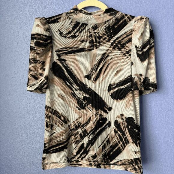 DKNY Women's Cowl Neck Puff Short Sleeve Blouse Petite Small Stretchy Fitted - Picture 5 of 8